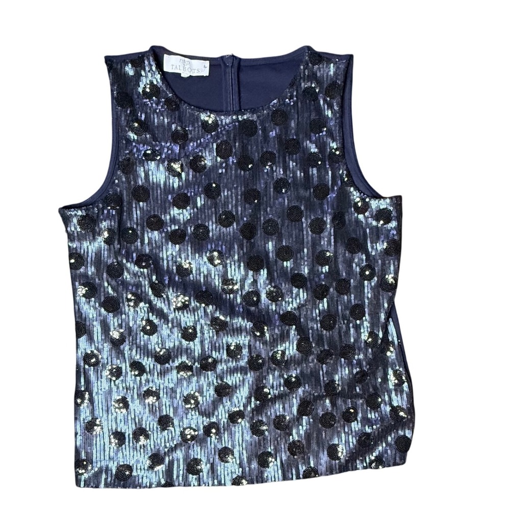 RSVP by Talbots Navy Blue Sequin Sleeveless Tank Top Party Sparkly Medium‎ M